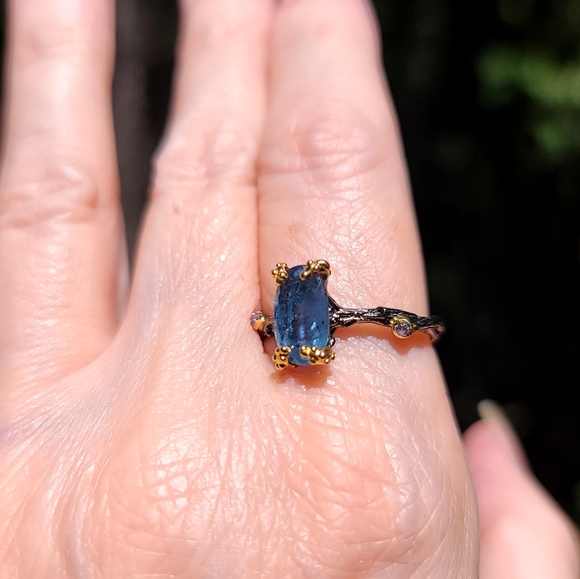 Kyanite & Amethyst elongated cushion cut STUNNING wreath sterling &gold ring sz9 - Picture 10 of 10
